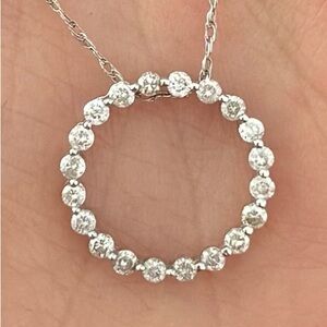 14k White Gold 1/2 cttw Natural Diamond Open Circle Pendant Necklace 18"